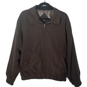 Cutter & Buck Mens Micro Suede City Bomber Jacket Olive Green/Brown Size L